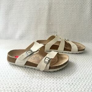 Birki's Birkenstock White Double Strap Silver Buckle Slide Sandals 37 6 Women
